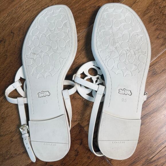 Coach Jaci Logo T-strap Flat Sandals Slingback Women's 9.5B White Leather C2924 - Picture 5 of 8